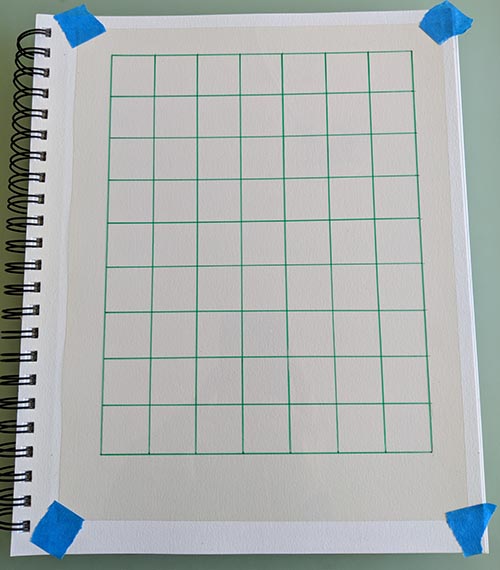 A picture of a grid drawn on a transparency. 