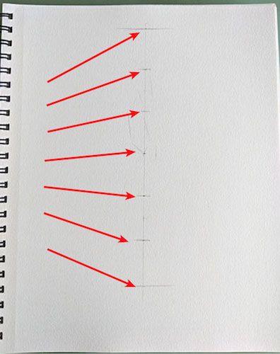 A diagram of measurement marks on a drawing. 