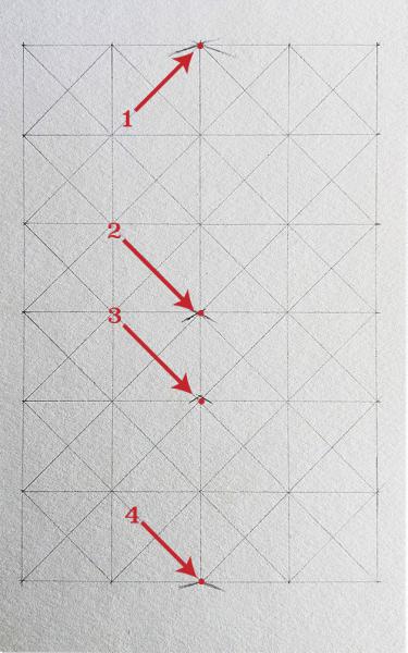 A drawing of a grid with lines pointing to specific locations