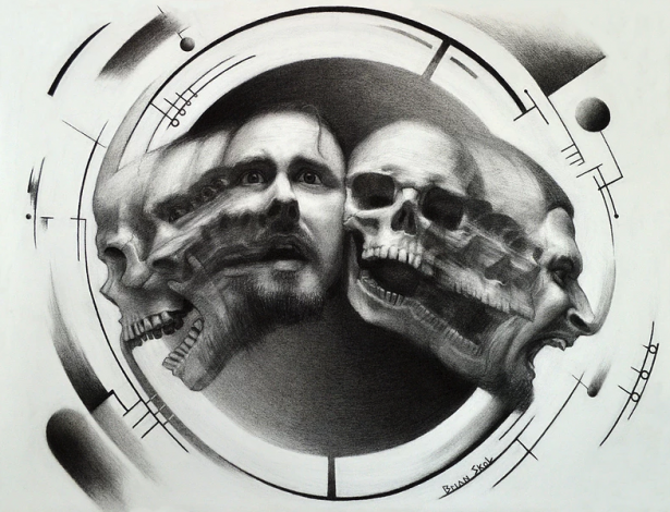 'The Mortality Paradox' by Brian Skol. Charcoal drawing on paper. 