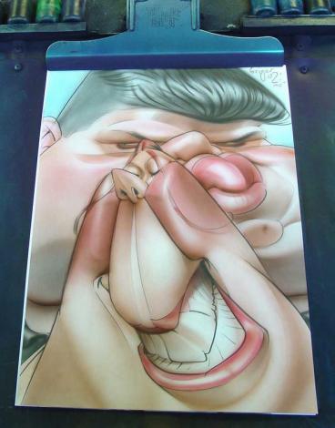 A Caricature painting in airbrush by Grigor Eftimov